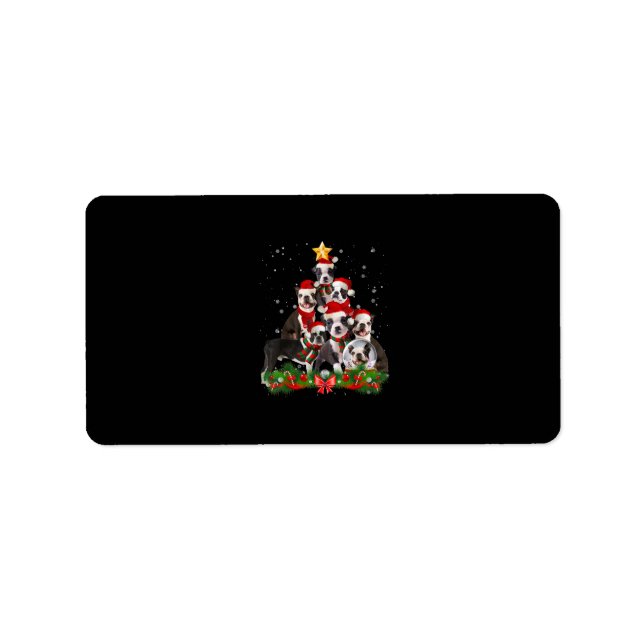 Funny Boston Terrier Dog Christmas Tree Gift Label (Front)