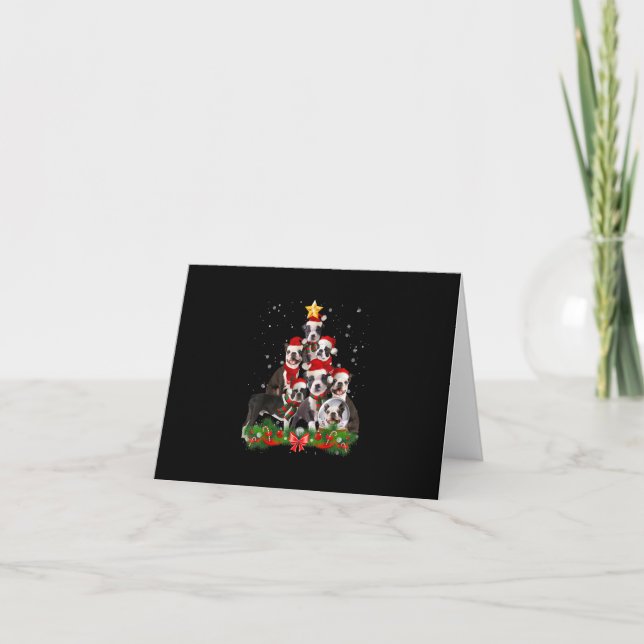 Funny Boston Terrier Dog Christmas Tree Gift Note Card (Front)