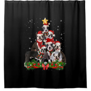 Funny Boston Terrier Dog Christmas Tree Gift Shower Curtain