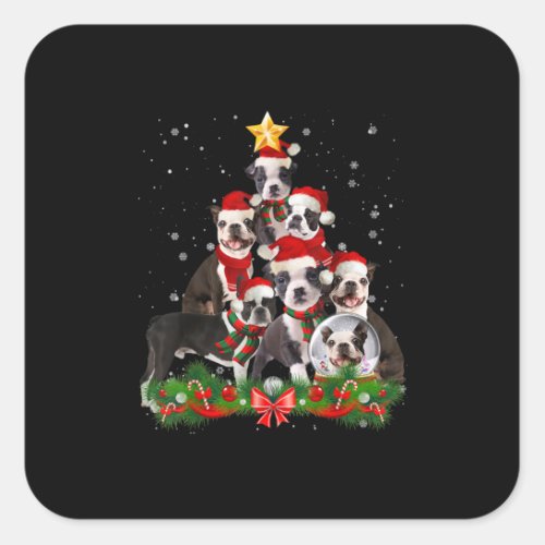 Funny Boston Terrier Dog Christmas Tree Gift Square Sticker