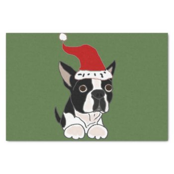 Funny Boston Terrier Dog In Santa Hat Tissue Paper by ChristmasSmiles at Zazzle