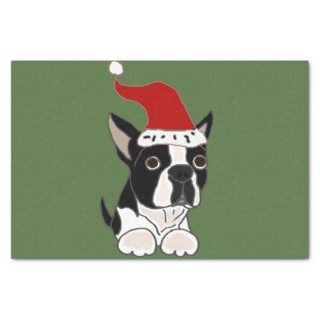 Funny Boston Terrier Dog In Santa Hat Tissue Paper