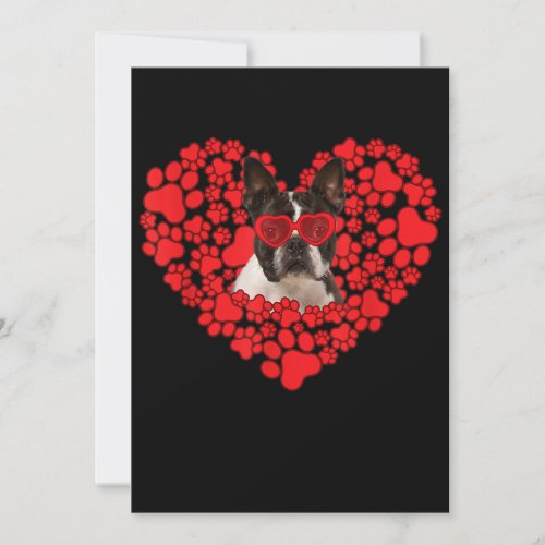 Funny Boston Terrier Dog Paw Heart Valentine Day Announcement