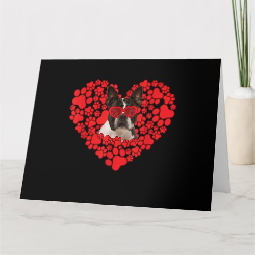 Funny Boston Terrier Dog Paw Heart Valentine Day Card