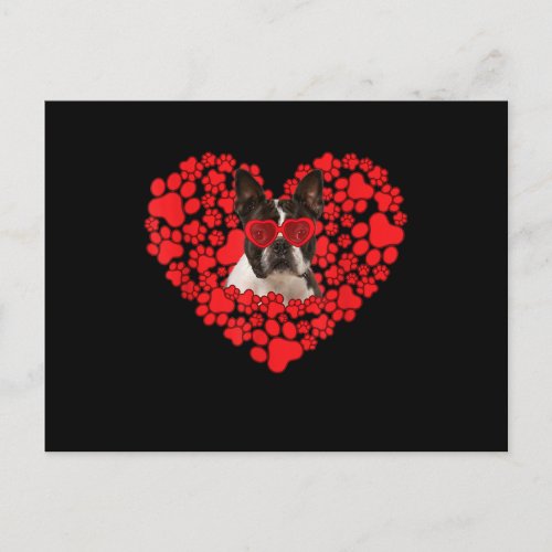 Funny Boston Terrier Dog Paw Heart Valentine Day Holiday Postcard