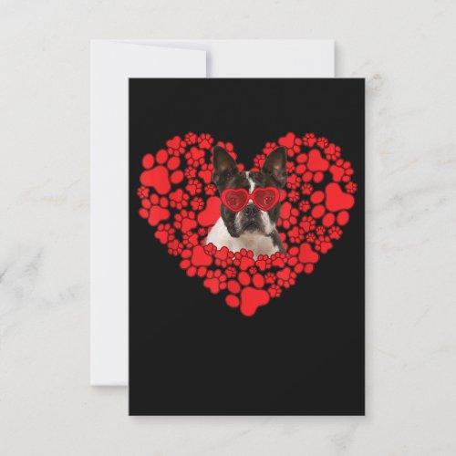 Funny Boston Terrier Dog Paw Heart Valentine Day RSVP Card