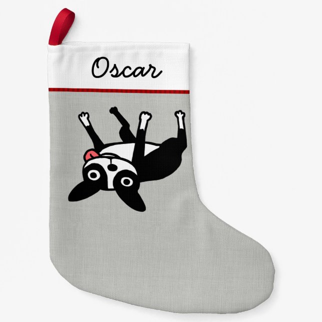 Funny Boston Terrier Dog Personalized Small Christmas Stocking (Front)