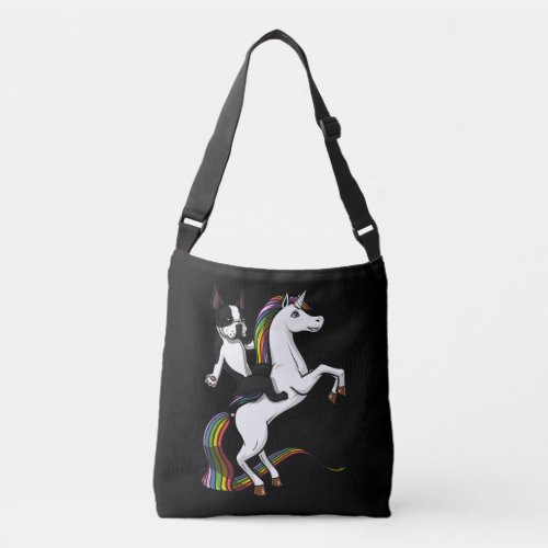 Funny Boston Terrier Dog Riding Unicorn Crossbody Bag