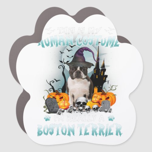 Funny Boston Terrier Dog Witch Halloween Costume Car Magnet