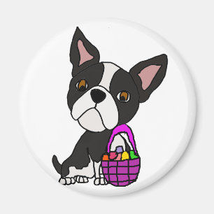 Funny Boston Terrier Dog with Easter Basket Magnet