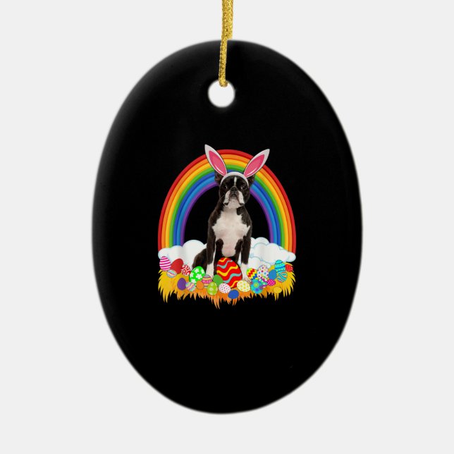 Funny Boston Terrier Egg Shirt Dog Lover Easter Ceramic Ornament (Front)