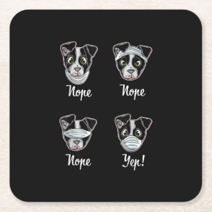 Funny Boston Terrier Gift Mouth Nose Mask Dogs T-S Square Paper Coaster