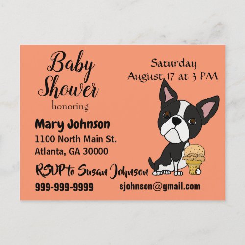 Funny Boston Terrier Ice Cream Baby Shower Invitation Postcard