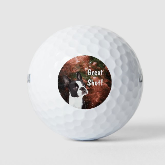 Funny Boston Terrier in Space Golf Ball (Front)