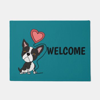 Funny Boston Terrier Love Cartoon Doormat by Petspower at Zazzle