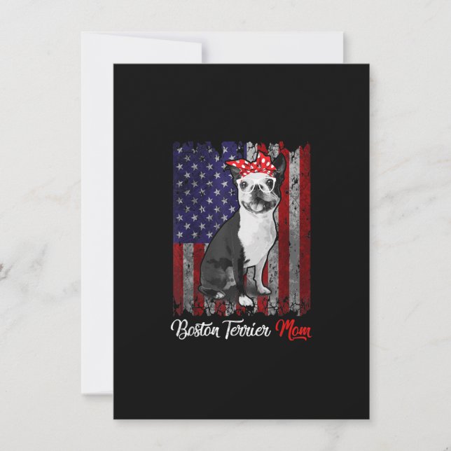Funny Boston Terrier Mom American Flag Tee T-Shirt Thank You Card (Front)