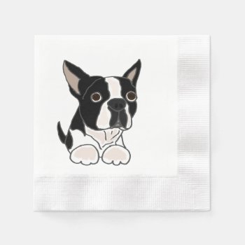 Funny Boston Terrier Puppy Dog Art Paper Napkins by Petspower at Zazzle