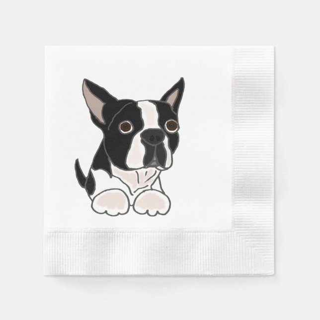 Funny Boston Terrier Puppy Dog Art Paper Napkins (Front)