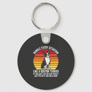 Funny Boston Terrier Retro Dog Attitude Keychain
