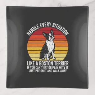 Funny Boston Terrier Retro Dog Attitude Trinket Tray