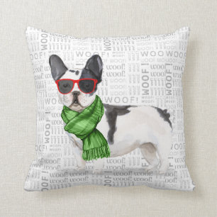 Funny Boston Terrier Watercolor Christmas Throw Pillow