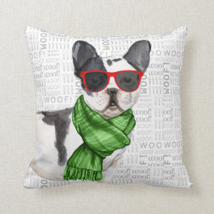 Funny Boston Terrier Watercolor Christmas Throw Pillow