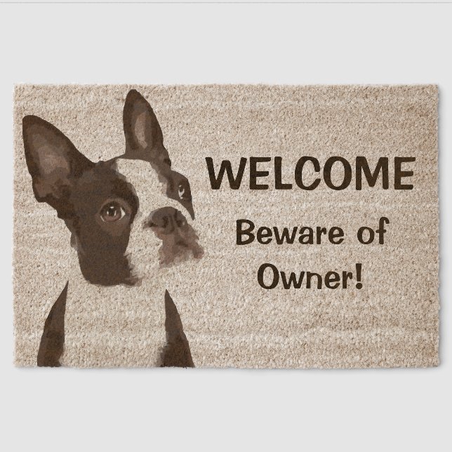 Funny Boston Terrier Welcome Cute Dog Fiber Doormat (Front)
