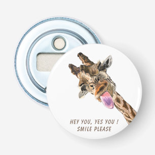 Funny Bottle Opener with Playful Giraffe Your Text
