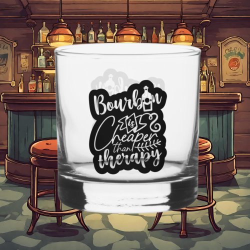 Funny bourbon cheaper therapy word art whiskey glass