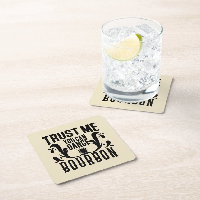 Funny bourbon dance word art party  square paper coaster (Insitu)