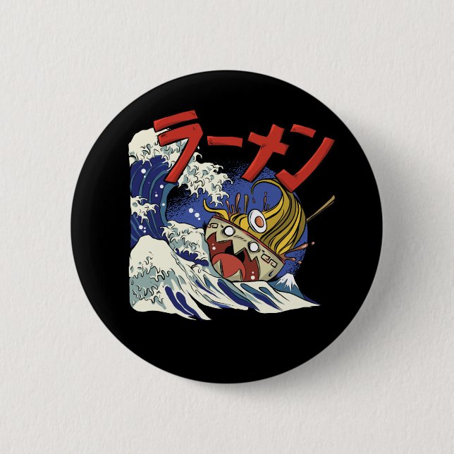 Funny Bowl of Ramen during an ocean storm Button (Front)
