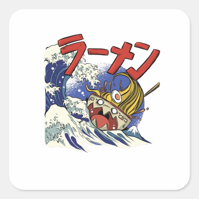 Funny Bowl of Ramen during an ocean storm Square Sticker (Front)