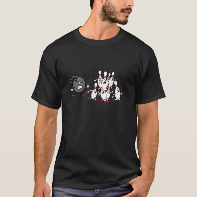 Funny Bowler Tee Cartoon Scared Bowling Pins Bowli (Front)