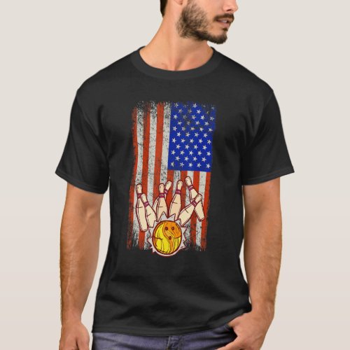 Funny Bowler  Vintage American Flag Bowling Team T_Shirt
