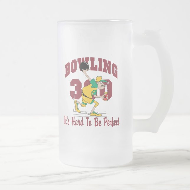 Funny Bowling 300 Frosted Glass Beer Mug (Right)