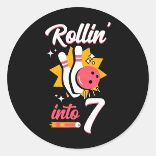 Funny Bowling 7th Birthday Rollin' Into 7 Classic Round Sticker