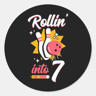 Funny Bowling 7th Birthday Rollin' Into 7 Classic Round Sticker