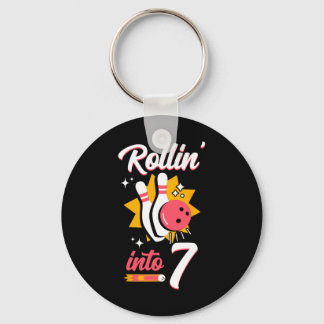 Funny Bowling 7th Birthday Rollin' Into 7  Keychain