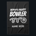 Funny bowling ball towel for Worlds Okayest bowler<br><div class="desc">Funny bowling ball towel for Worlds Okayest bowler. Personalized accessory for him or her. Fun Birthday or Holiday gift idea for professionals and enthusiasts. Hand towel with customizable background color and text. Get one for dad,  uncle,  grandpa,  husband,  teammate,  fan,  friend,  boss,  coworker,  wife,  brother,  mom etc.</div>