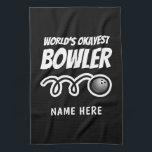 Funny bowling ball towel for Worlds Okayest bowler<br><div class="desc">Funny bowling ball towel for Worlds Okayest bowler. Personalized accessory for him or her. Fun Birthday or Holiday gift idea for professionals and enthusiasts. Hand towel with customizable background color and text. Get one for dad,  uncle,  grandpa,  husband,  teammate,  fan,  friend,  boss,  coworker,  wife,  brother,  mom etc.</div>