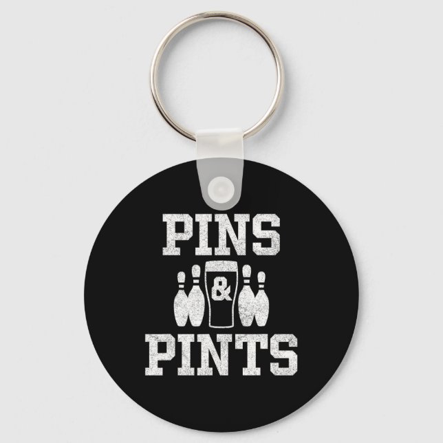 Funny Bowling Beer Drinking Bowler Pins And Pints  Keychain (Front)