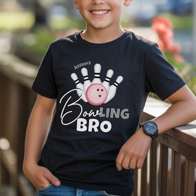 Funny BOWling BRO Girl Birthday Party Boy Black T-Shirt (Funny BOWling BRO theme girl girl name birthday party matching brother or boy guest black t-shirt )