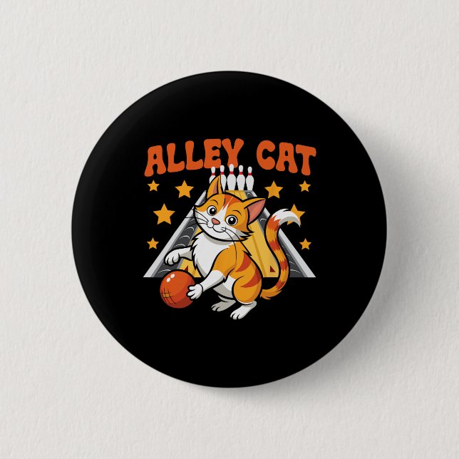 Funny Bowling Cat Pun Alley Cat  Button (Front)