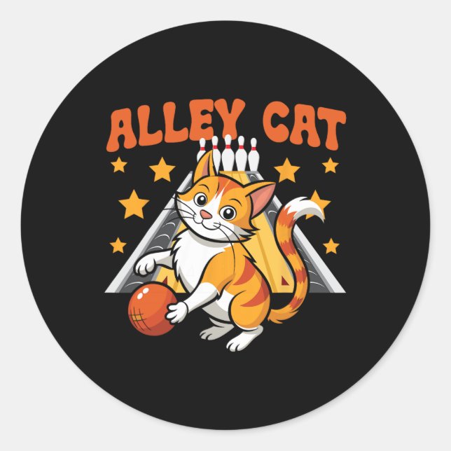 Funny Bowling Cat Pun Alley Cat  Classic Round Sticker (Front)