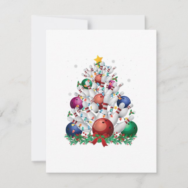 funny bowling christmas tree light xmas sport love invitation (Front)