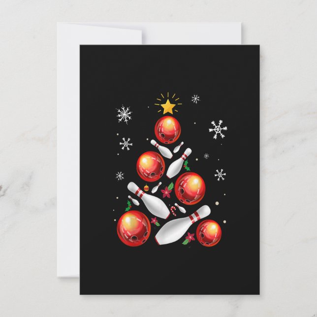 Funny Bowling Christmas Tree Lights Christmas Invitation (Front)