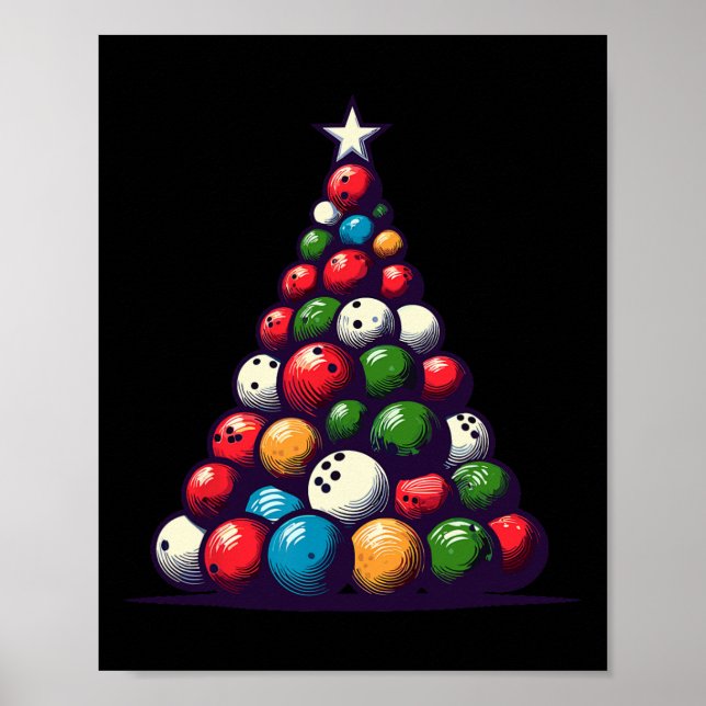Funny Bowling Christmas Tree Lights For Men Women  Poster (Front)