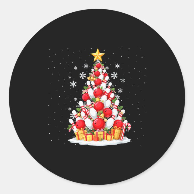 Funny Bowling Christmas Tree Lights Xmas For Men & Classic Round Sticker (Front)