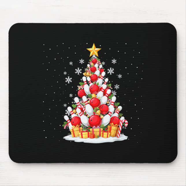 Funny Bowling Christmas Tree Lights Xmas For Men & Mouse Pad (Front)