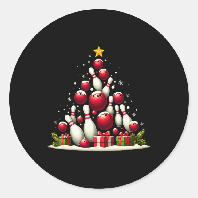 Funny Bowling Christmas Tree Lights Xmas For Men W Classic Round Sticker (Front)